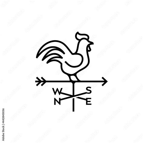 Wind Vane Rooster Line Outline Abstract Retro Style Vector Sign Emblem