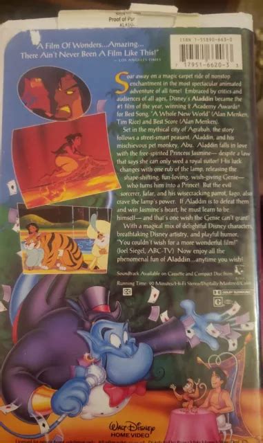 Rare Walt Disney S Aladdin Diamant Noir Classique Vhs Eur