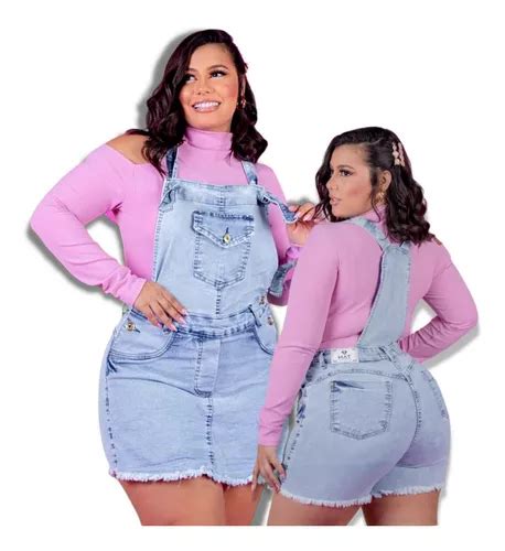 Macacão Jardineira Curto Jeans Short Saia Feminino Plus Size