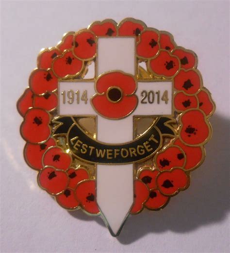 WWI World War One Enameled 100 Year Centenary Pin 1914-1918 Cross Poppy ...