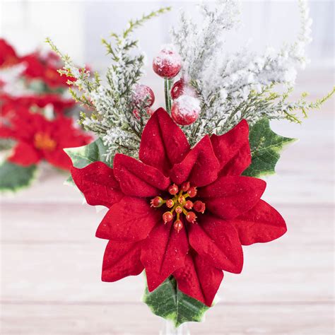 Artificial Poinsettia And Holly Christmas Floral Picks Picks Sprays