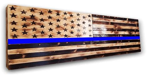 Handmade Rustic American Flag Burned Thin Blue Line Wall Art Etsy