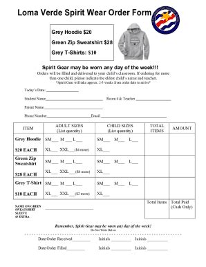 Fillable Online Pta Spirit Wear Fall Order Form Fax Email Print Pdffiller