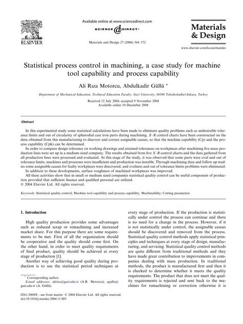 PDF Statistical Process Control In Machining A Case Study For