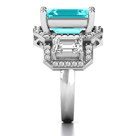 Sterling Silver Emerald Cut Trinity Ring With Triple Halo Jewlr