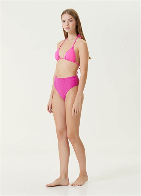 Versace Pembe Y Ksek Bel Logolu Bikini Alt Pembe