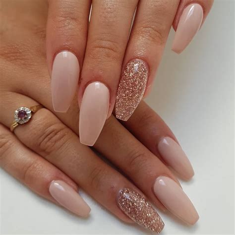 Nude And Rose Gold Glitter Coffin Nails Hot Sex Picture