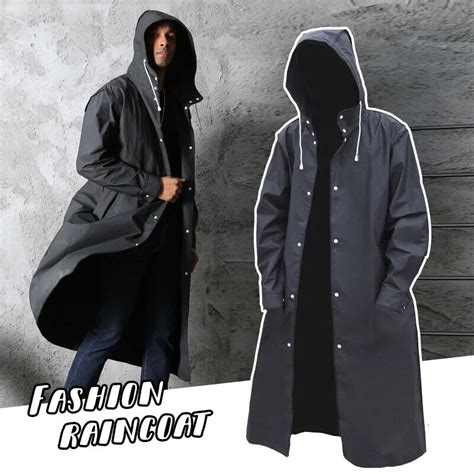 Waterproof Long Black Raincoat Men Rain Coat Hooded Trench Jacket ...