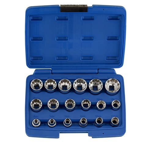 OCGIG 19 Pcs 1 2 Drive 12 Point Universal Metric Spline Socket Set Cr