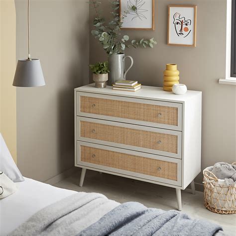 Kubu Rattan 3 Drawer Chest Whitewash Homebase