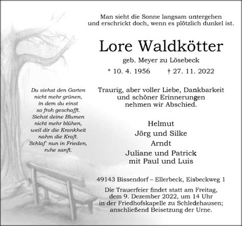 Traueranzeigen Von Lore Waldk Tter Noz Trauerportal