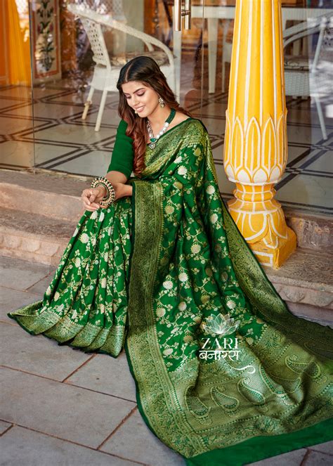 Garden Of Roses Banarasi Floral Jaal Katan Silk Saree In The Shades O