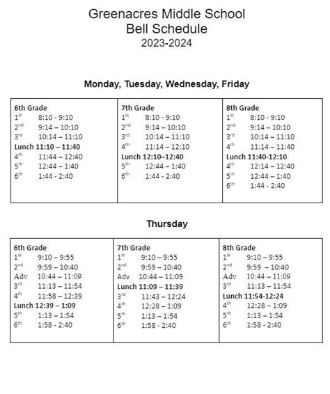 Bell Schedule About Us Greenacres Middle School