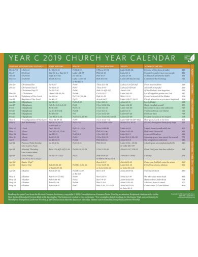 Church Calendar - 17+ Examples, Format, How To Design, Pdf