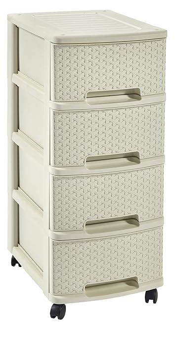 Curver My Style Shelf Unit 4 Drawers Cream Drawer Wicker Storage Chest