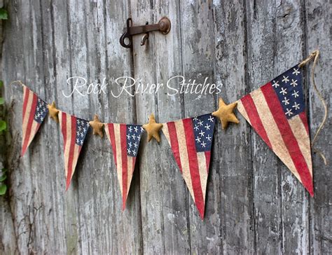 Pdf Pattern Primitive Americana Flag Pennant Banner Sewing Etsy