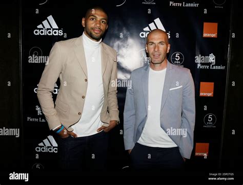 NBA player Nicolas Batum and retired football star Zinedine Zidane attending an Adidas event ...