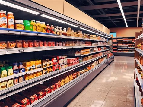 Premium Photo | Grocery store shelves filled with food