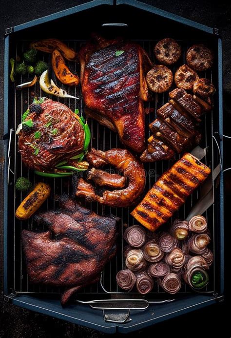 BBQ Feast From Above Featuring Grilled Meat And Vegetables Generative