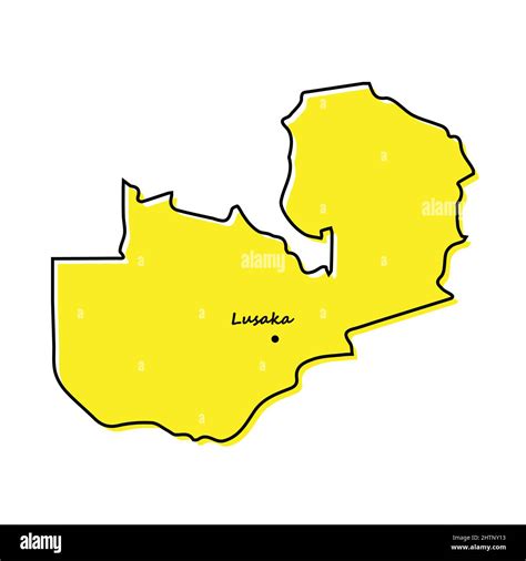 Simple Outline Map Of Zambia With Capital Location Stylized Minimal Line Design Stock Vector