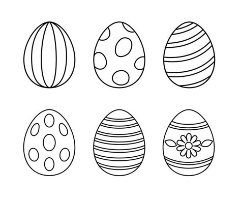 Vector Line Art Easter Eggs Set For Coloring Outline Painted Eggs