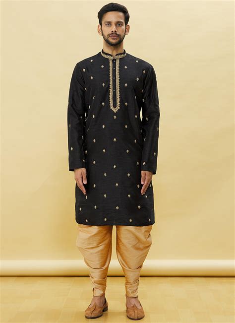 Buy Black Art Silk Embroidered Kurta Pyjama Festive Wear Online At Best