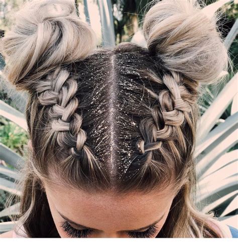 Summer Festival Hairstyle Ideas Dutch Braid Space Buns Half Up