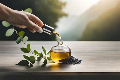 Premium Photo A Hand Pouring Olive Oil Into A Glass With A Branch Of