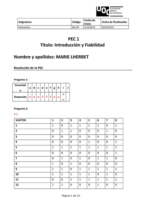 Pec Plantilla Psicometria Nota A Psicometr A Pec