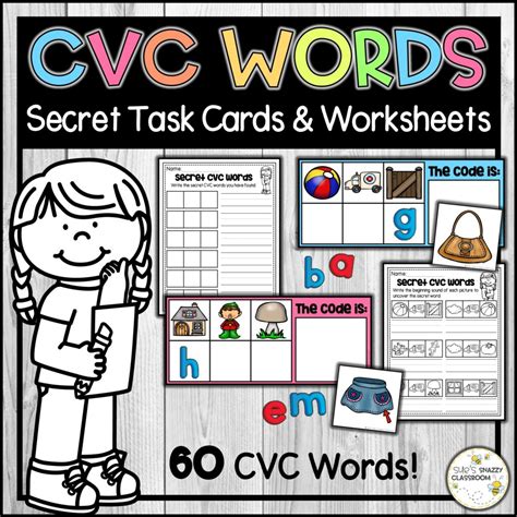 Secret Cvc Word Task Cards And Practice Worksheets Phonics Review