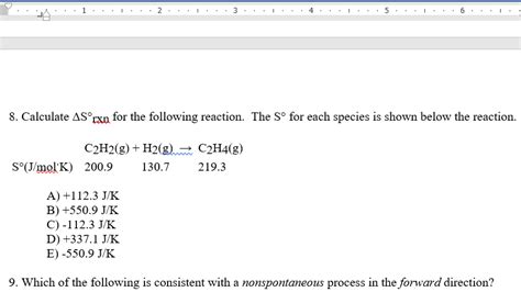 Solved Calculate Δs°rxn For The Following Reaction The S°