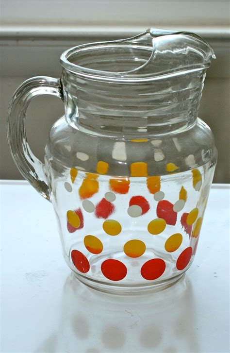 Vintage Glass Pitcher Red And Yellow Polka Dots