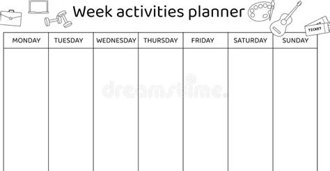 week activities planner stock illustration illustration  thursday