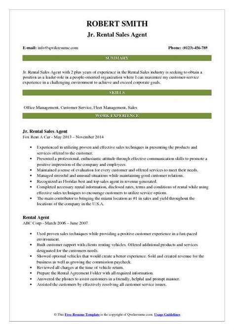 Rental Sales Agent Resume Samples Qwikresume