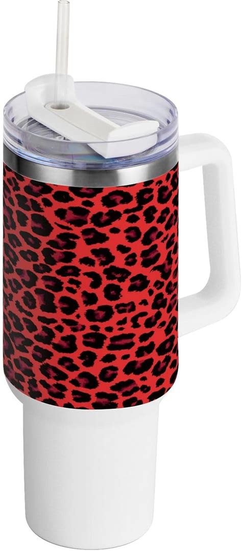 Skysonic 40oz Red Leopard Skin Tumbler With Lid And Straw Travel Coffee