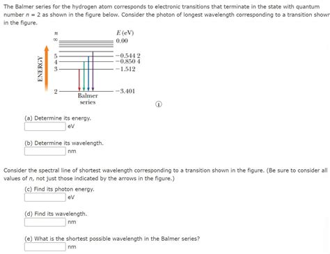 Solved The Balmer Series For The Hydrogen Atom Corresponds