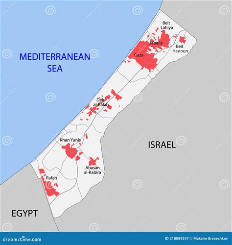 Mapa De La Franja De Gaza Con Carreteras Y Ciudades Ilustración del