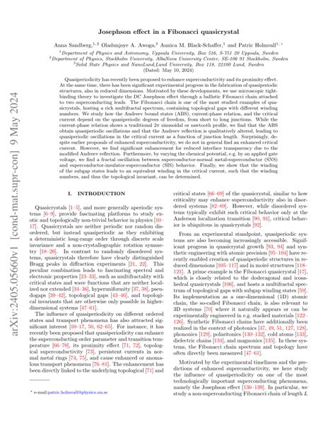 PDF Josephson Effect In A Fibonacci Quasicrystal