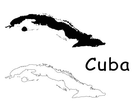 Map Of Cuba Cuban Map Black And White Detailed Solid Outline Etsy