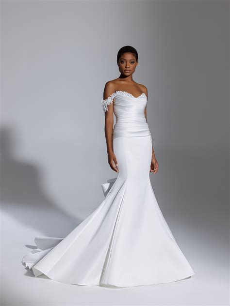 Strapless Satin Ruched Mermaid Wedding Dress With Off The Shoulder