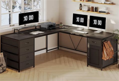 Sedeta L Shaped Desk 63 Computer Desk With 5 Drawer