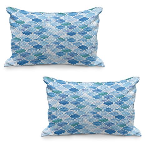 Moroccan Quilted Pillowcover Set Of Oriental Style Mosaic Pattern In