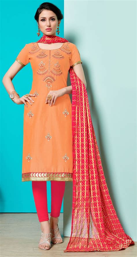 1562380 Casual Party Wear Orange Color Cotton Fabric Salwar Kameez