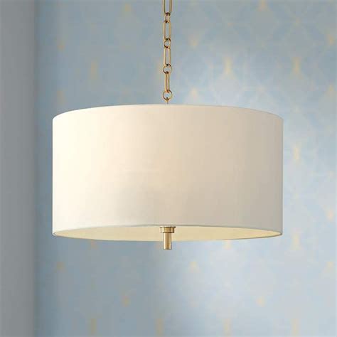 20 Wide Warm Gold Pendant Light With White Shade Drum Pendant