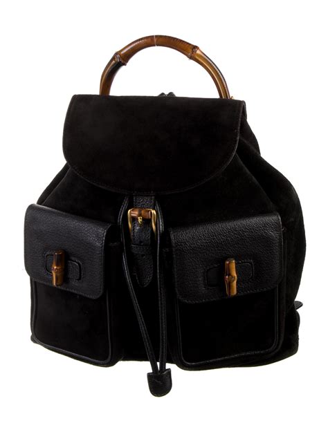 Gucci Bamboo Suede Backpack Black Backpacks Handbags GUC1059715