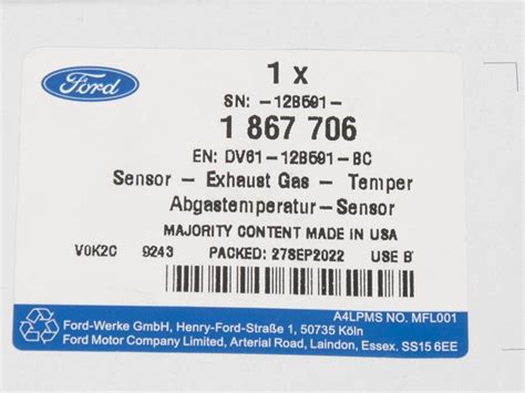 CZUJNIK TEMPERATURA SPALIN FOCUS EDGE 2 0 TDCI 1867706 DV61 12B591