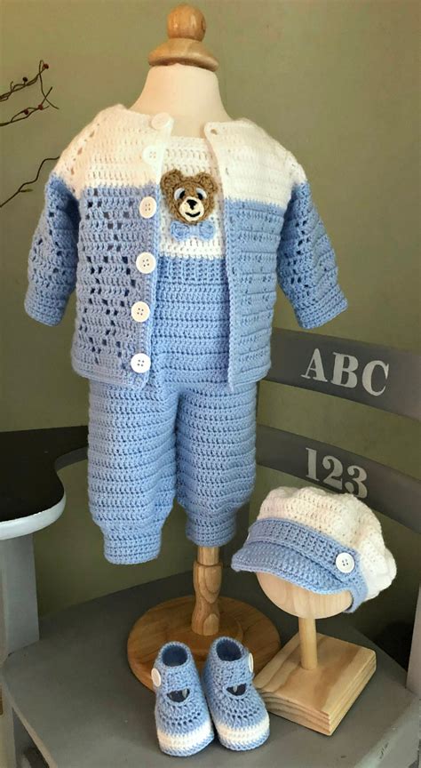 Boy Christening Or Everyday Outfit Crochet Pattern 4 6 Months Etsy