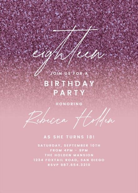 Rose Gold Glitter Birthday Invitation Template Greetings Island