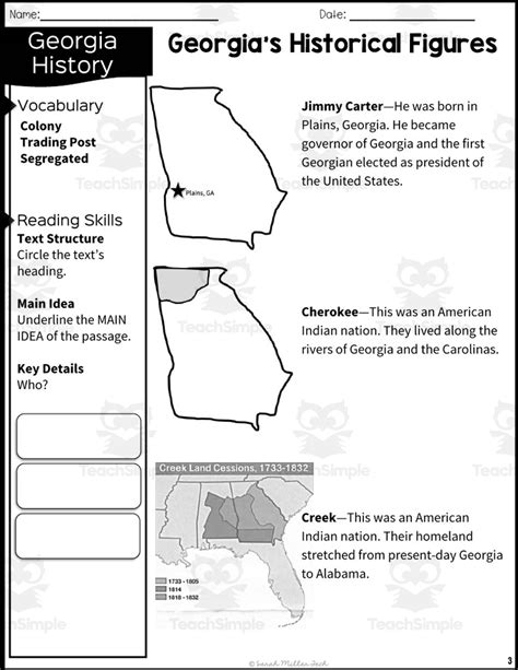 Nd Grade Reading Packet Georgia S Historical Figures On A Map By