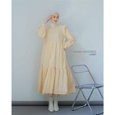 Jual Mayoutfit Sonia Mididress Dress Gamis Model Layer Korea Motif